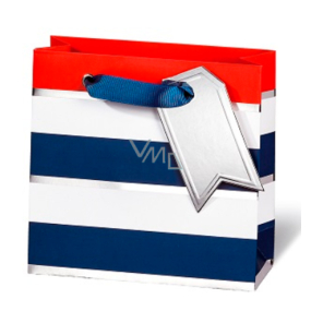 BSB Luxury gift paper bag 14.5 x 15 x 6 cm Blue-white stripes LDT 392 - CD