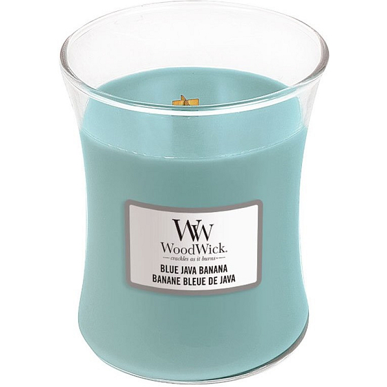 WoodWick Blue Java Banana - Hawaiian banana scented candle with wooden wick and lid glass medium 275 g