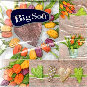 Big Soft Paper Napkins 2 ply 33 x 33 cm 20 pieces Hearts and Tulips