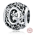 Sterling silver 925 Magic alphabet letter Q with flowers, bead for bracelet
