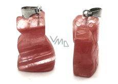 Crystal pink Dog pendant natural stone, hand cut figurine 1,8 x 2,5 x 8 mm, stone stones