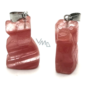 Crystal pink Dog pendant natural stone, hand cut figurine 1,8 x 2,5 x 8 mm, stone stones