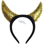 Devil's horns glittering, gold on the headband