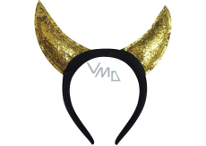 Devil's horns glittering, gold on the headband