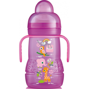 I have a Trainer drinking training bottle with a soft spout and handles, various designs and colors, 4+ months, 220 ml.