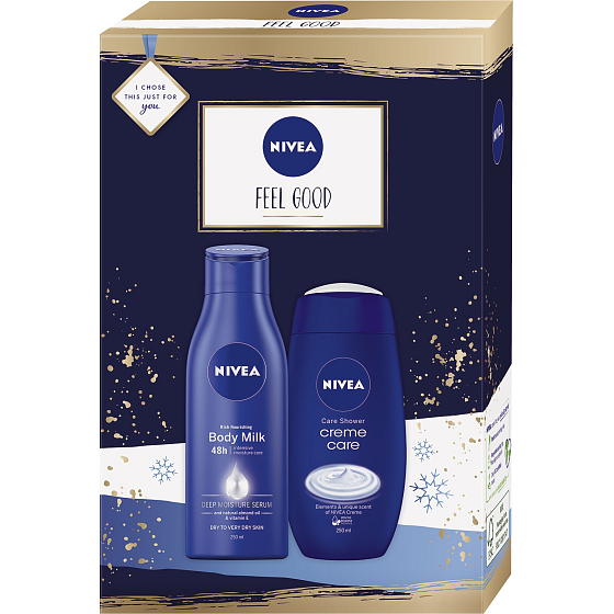 Nivea Feel Good nourishing body lotion 250 ml + shower gel 250 ml, cosmetic set for women