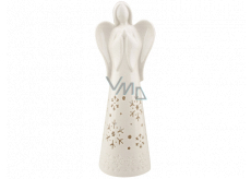 Porcelain angel with LED lighting white with flakes 26 cm