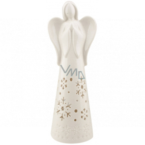 Porcelain angel with LED lighting white with flakes 26 cm on the stand
