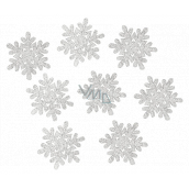 Wooden flakes with silver glitter 5 cm 8 pieces