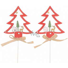 Tree wooden recess red 8 cm + skewers, 2 pieces