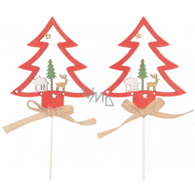 Red wooden tree pick 8 cm + skewer, 2 pieces