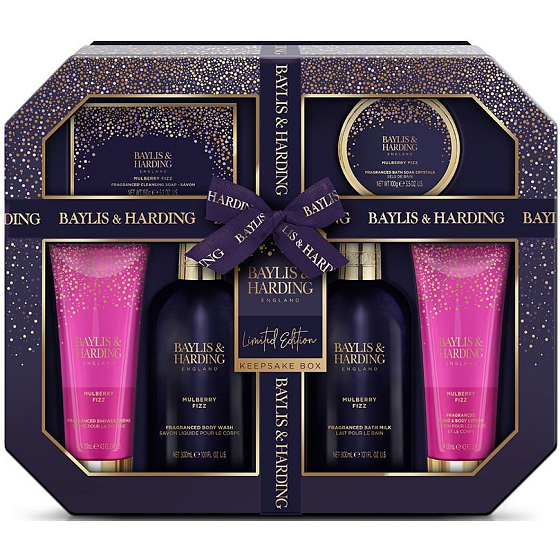 Baylis & Harding Mulberry Fizz cleansing gel 300 ml + bath lotion 300 ml + toilet soap 150 g + shower cream 130 ml + hand and body lotion 130 ml + bath salt 100 g, cosmetic set for women