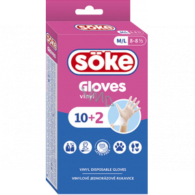 Söke Hygienic disposable vinyl gloves, size M/L, 10 + 2 pieces