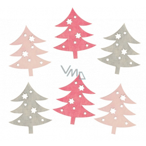 Wooden trees pink and grey 6 cm 6 pieces