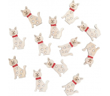 Wooden cat with glue with red bow natural 4 cm 12 pieces