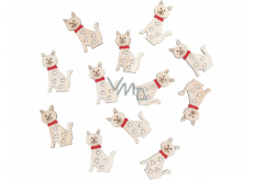 Wooden cat with glue with red bow natural 4 cm 12 pieces