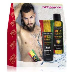 Dermacol Men Agent Don´t Worry Be Happy 3in1 shower gel for body, face and hair 250 ml + deodorant spray for men 150 ml, cosmetic set for men