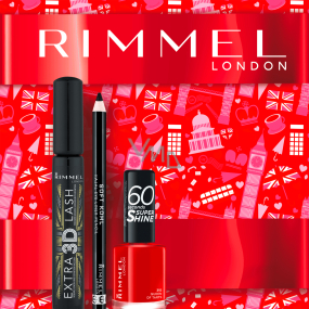 Rimmel London Extra 3D Lash mascara 003 Extreme Black 8 ml + Soft Kohl Kajal eye pencil 061 1,5 g + 60 Seconds Super Shine Nail Polish 315 Queen Of Tarts 8 ml, cosmetic set for women