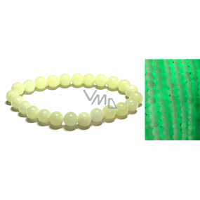 Jade Luminois Light Phosphorescent, yellow glow in the dark, bracelet elastic natural stone, bead 8 mm / 16 - 17 cm