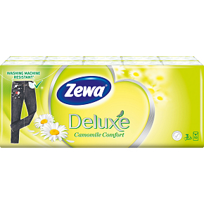 Zewa Deluxe Camomile Comfort 3-ply paper handkerchiefs, 10× 10 pcs