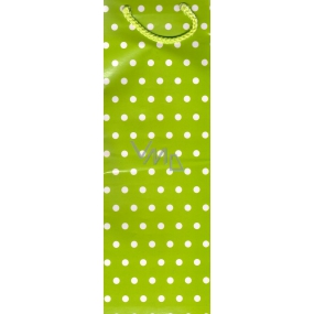 Nekupto Gift paper bag for bottle 33 x 10 x 9 cm Green white polka dot 1 piece 869 50 ALH