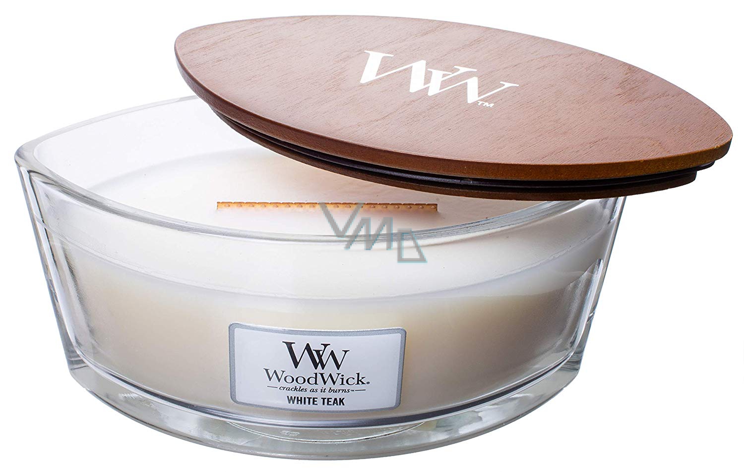 WoodWick White Teak White teak scented candle with wooden wide wick