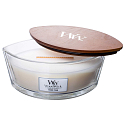 WoodWick White Teak - White teak scented candle with wooden wide wick and boat lid 453 g