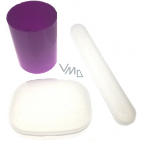 Plastic Nova Toiletry Bag Set - Travel Toiletry Set Violet, Cup, Brush And Soap Case 3 Pieces