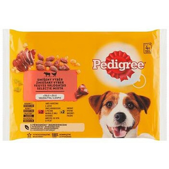 Pedigree Adult Beef and poultry in jelly pocket for adult dogs 100 gx 4 pieces