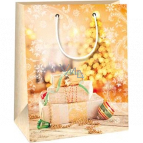 Ditipo Gift paper bag 18 x 10 x 22.7 cm Christmas gold - gifts, shining tree