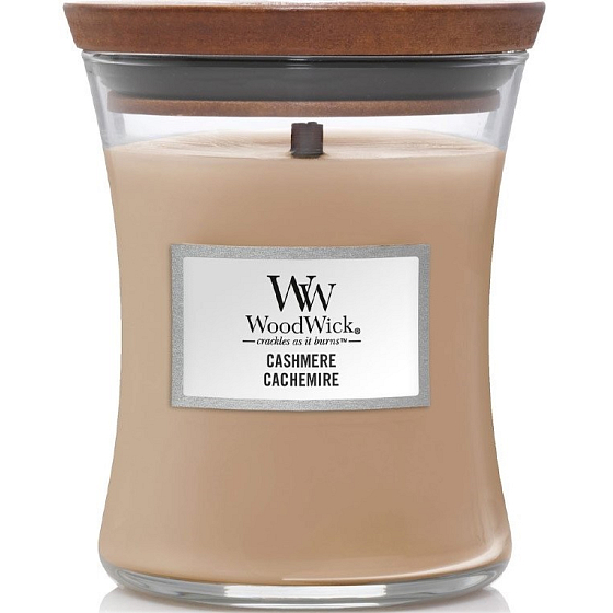 WoodWick Cashmere scented candle with wooden wick and lid glass medium 275 g