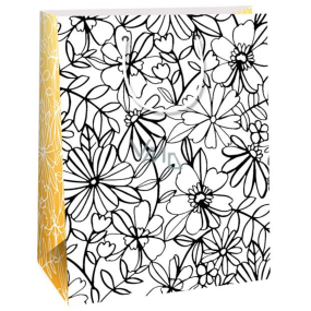 Ditipo Gift paper bag 22 x 10 x 29 cm Kreativ White black flowers