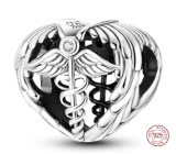 Charm Sterling Silver 925 Graduation - Aesculapius staff - emblem of doctors and pharmacists, graduate bead heart on bracelet job