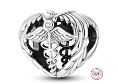 Charm Sterling Silver 925 Graduation - Aesculapius staff - emblem of doctors and pharmacists, graduate bead heart on bracelet job