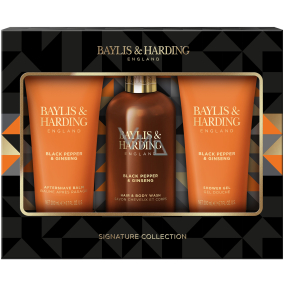 Baylis & Harding Men Black Pepper and Ginseng shower gel 200 ml + after shave balm 200 ml + body and hair wash 300 ml, cosmetic set for men