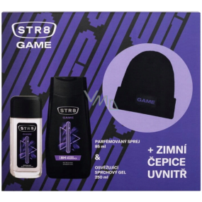 Str8 Game perfumed deodorant glass 85 ml + shower gel 250 ml + cap, cosmetic set for men