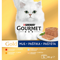 Purina Gourmet Gold for Cats, Tuna, Liver, Turkey, Beef Pâté, 8x85 g