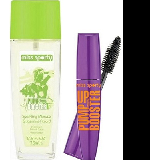 Miss Sports Love 2 Love Pump Up Booster perfumed deodorant glass for women 75 ml + Pump Up Booster mascara Extra Black 12 ml, cosmetic set