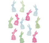 Wood bunnies pink, blue, green 4 cm 12 pieces
