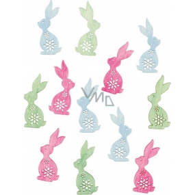 Wooden bunnies pink, blue, green 4 cm 12 pieces