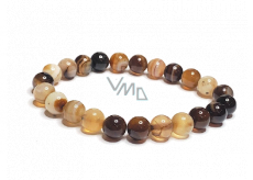 Agate brown lace bracelet elastic natural stone, bead 8 mm / 16-17 cm, adds recoil and strength