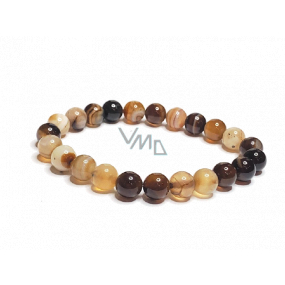 Agate brown lace bracelet elastic natural stone, bead 8 mm / 16-17 cm, adds recoil and strength