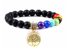 Chakra bracelet elastic Tree of Life + Onyx, natural stone, ball 8 mm / 16-17 cm, life force stone