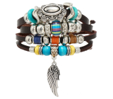 Leather multi-layer bracelet, angel wing symbol adjustable size