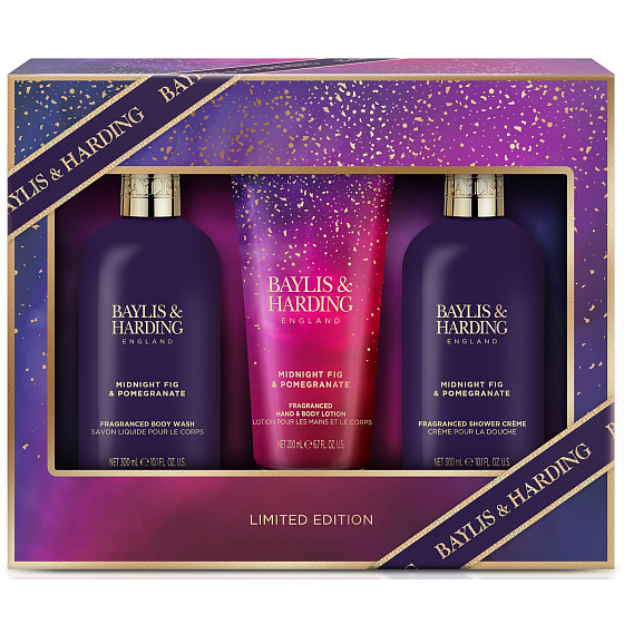 Baylis & Harding Fig and Pomegranate shower cream 300 ml + body and hand lotion 200 ml + shower gel 300 ml, cosmetic set for women