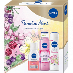 Nivea Paradise Mood shower gel 300 ml + deodorant spray 150 ml + eye make-up remover 125 ml, cosmetic set for women