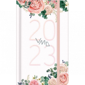 Albi Diary 2023 pocket diary with rubber band Roses 15 x 9,5 x 1,3 cm
