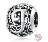 Sterling silver 925 Magic alphabet letter J with flowers, bead for bracelet