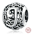 Sterling silver 925 Magic alphabet letter J with flowers, bead for bracelet