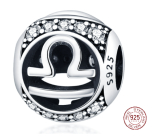 Libra, zodiac sign, silver + zirconia bracelet pendant, ball 9 mm 1 piece